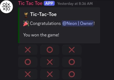 Tic Tac Toe Discord Bot Preview